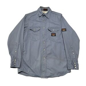 Rasco FR Pearl Snap Work Western Shirt Flame Resistant Workwear Sz M Long 20x29